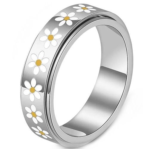 ***COI Titanium Gold Tone/Silver Floral Rotating Ring With Ceramic-01620A