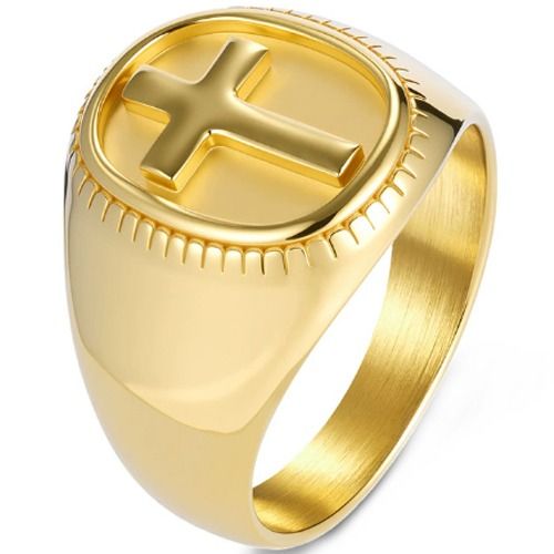 ***COI Titanium Black/Gold Tone/Silver Cross Ring-01623A