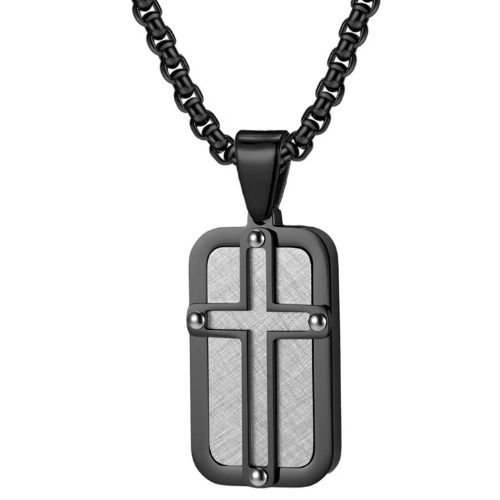 ***COI Titanium Black/Gold Tone Silver Cross Tag Pendant-01627A