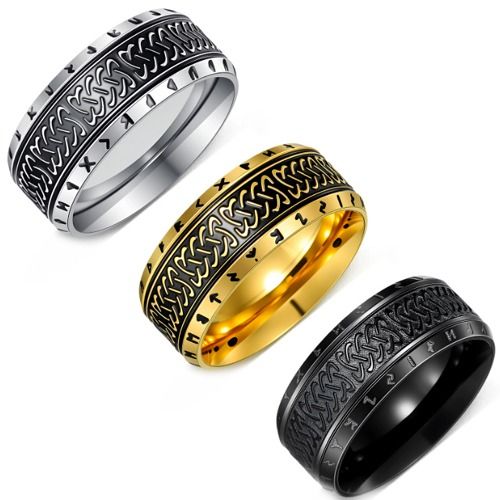***COI Titanium Black Gold Tone/Silver/Black Celtic Beveled Edges Ring-01637A