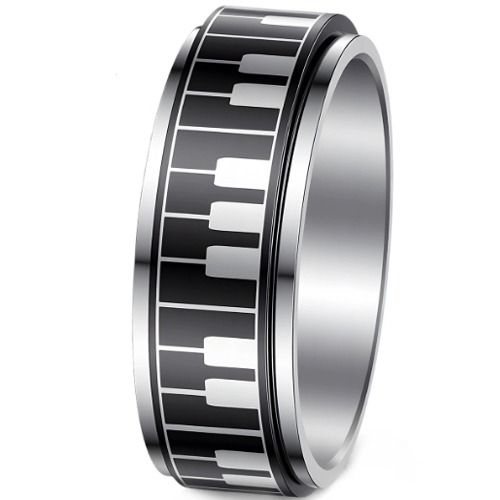 ***COI Titanium Black Silver Piano Rotating Ring-01640A