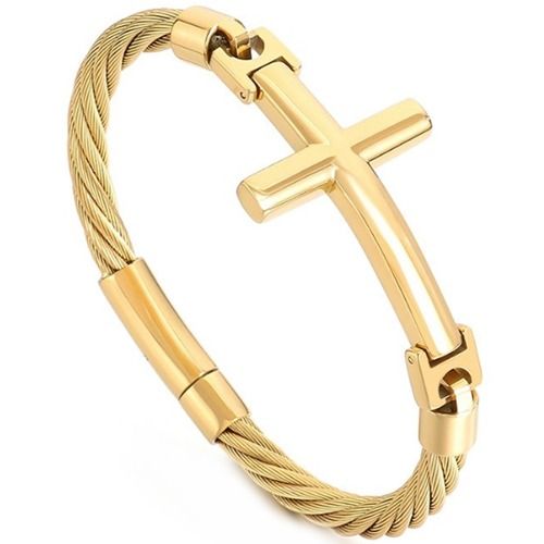 ***COI Titanium Black/Gold Tone/Silver Cross Bracelet With Steel Clasp(Length: 8.66 inches)-01645A