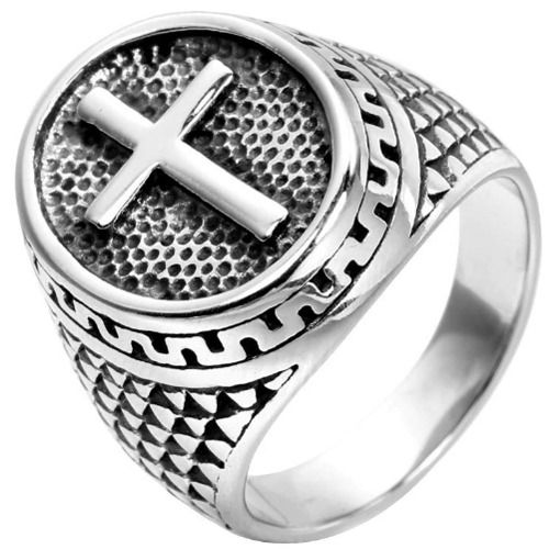 ***COI Titanium Black Gold Tone/Silver Cross Ring-01655A