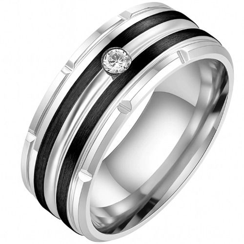 ***COI Titanium Black/Rose Silver Tire Tread Ring With Cubic Zirconia-01657A