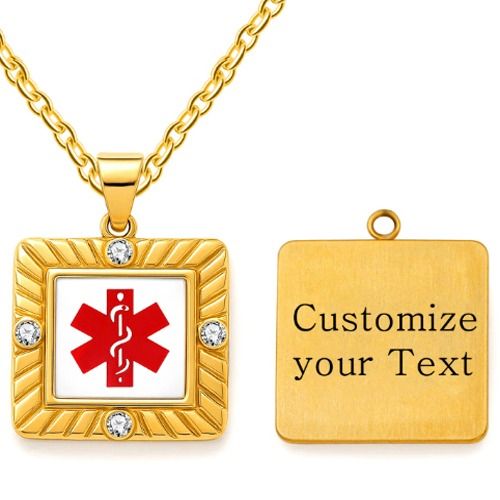 ***COI Gold Tone Titanium Medical Alert Pendant With Cubic Zirconia-01658A
