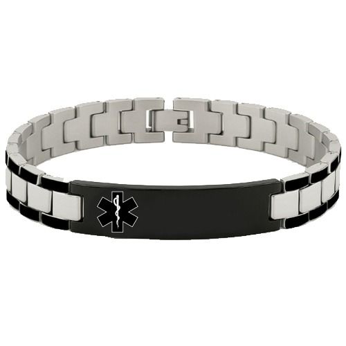 ***COI Titanium Black Silver Medical Alert Bracelet With Steel Clasp(Length: 7.87 inches)-01665A