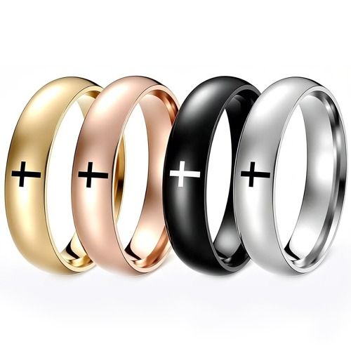 ***COI Titanium Black/Gold Tone/Silver/Rose Cross Dome Court Ring-01669A