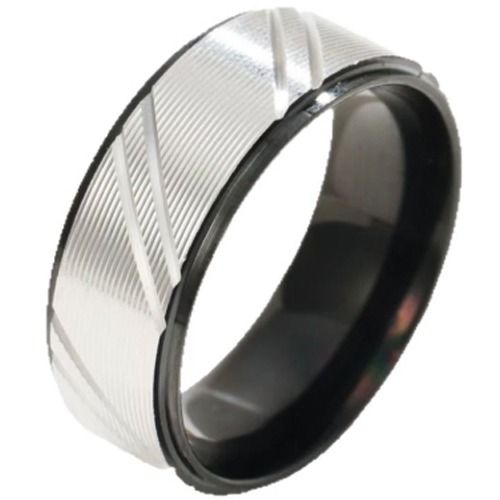 ***COI Titanium Silver Black/Gold Tone/Silver Diagonal Grooves Step Edges Rng-01670A