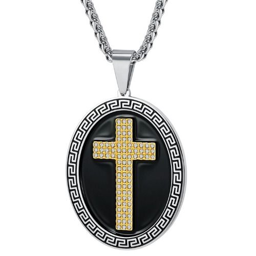 ***COI Titanium Black Gold Tone Silver Cross Pendant With Cubic Zirconia-01672A