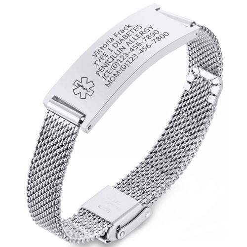 ***COI Titanium Black/Gold Tone/Silver/Rose Medical Alert Bracelet With Steel Clasp(Length: 8.27 inches) -01676A