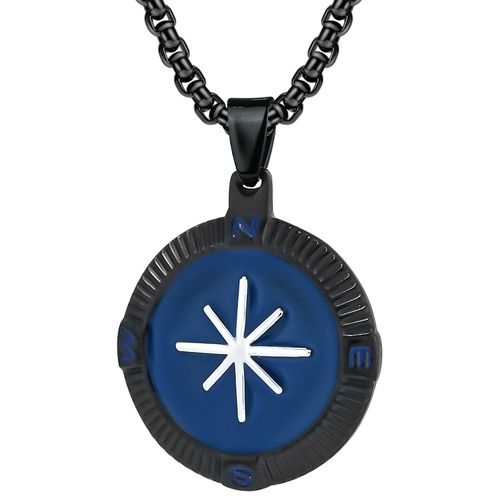 ***COI Titanium Black Blue/Gold Tone Silver Compass Pendant-01678A