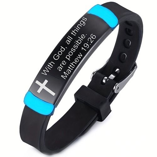 ***COI Black Titanium Cross Prayer Luminous Bracelet With Steel Clasp(Length: 8.66 inches) -01700A