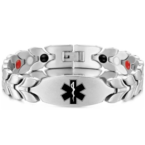 ***COI Titanium Black/Gold Tone/Silver Medical Alert Bracelet With Steel Clasp(Length: 8.27 inches) -01703A