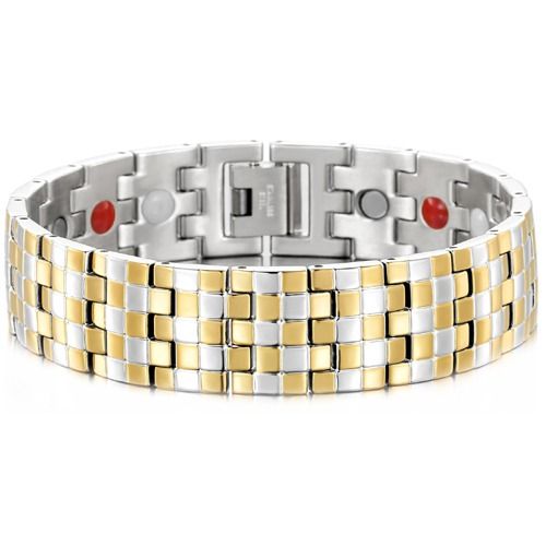 ***COI Titanium Gold Tone/Gold Tone Silver Bracelet With Steel Clasp(Length: 8.66 inches) -01704A