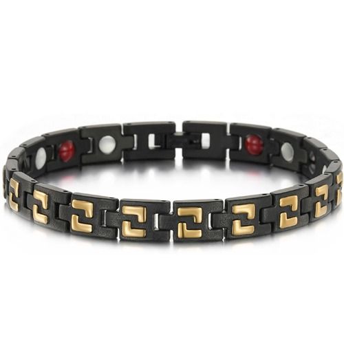 ***COI Titanium Black Gold Tone Bracelet With Steel Clasp(Length: 8.46 inches) -01710A