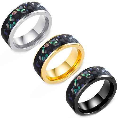 ***COI Titanium Black/Gold Tone/Silver Abalone Shell & Meteorite Ring-01711A