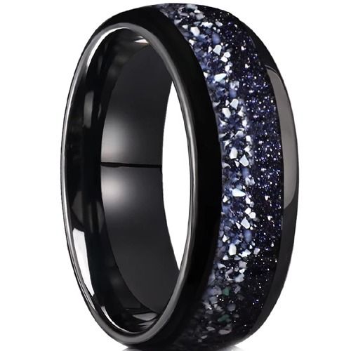 ***COI Black Tungsten Carbide Dome Court Ring With Meteorite-01713A