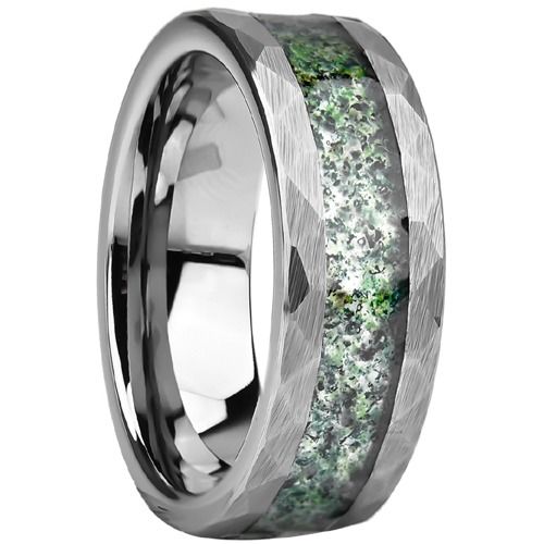 ***COI Tungsten Carbide Faceted Ring With Green Malachite-01714A