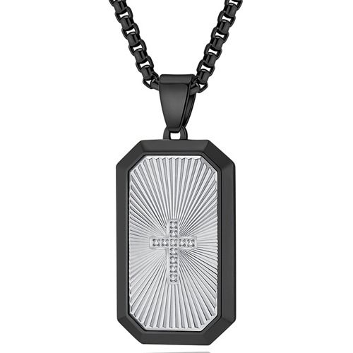 ***COI Titanium Gold Tone Silver Cross Tag Pendant With Cubic Zirconia-01716A