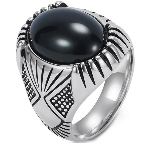 ***COI Titanium Black/Gold Tone/Silver Black Ring With Black Onyx-01741A