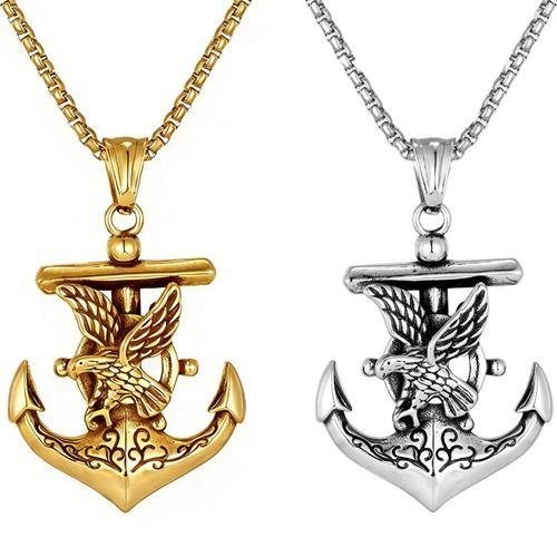 ***COI Titanium Black Gold Tone/Silver Anchor & Eagle Pendant-01755A