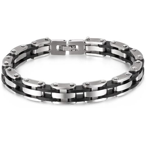 ***COI Titanium Black Silver Bracelet With Steel Clasp(Length: 8.46 inches)-01761A
