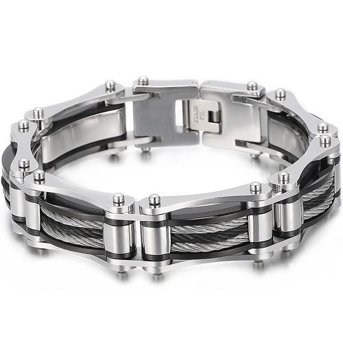 ***COI Titanium Black Silver Bracelet With Steel Clasp(Length: 8.27 inches)-01763A