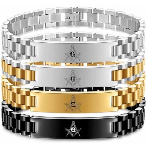 ***COI Titanium Black/Gold Tone/Silver Masonic Freemason Bracelet With Steel Clasp(Length: 8.27 inches)-01764A
