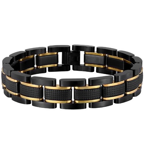 ***COI Titanium Black Gold Tone Bracelet With Steel Clasp(Length: 8.27 inches)-01766A