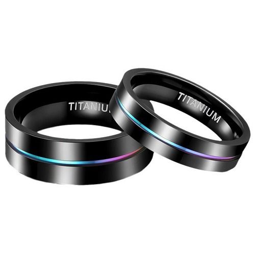 ***COI Black Titanium Rainbow Pride Center Groove Pipe Cut Flat Ring-01767A