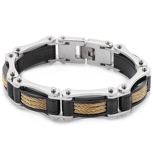 ***COI Titanium Black Gold Tone Silver Wire Bracelet With Steel Clasp(Length: 8.27 inches)-01771A