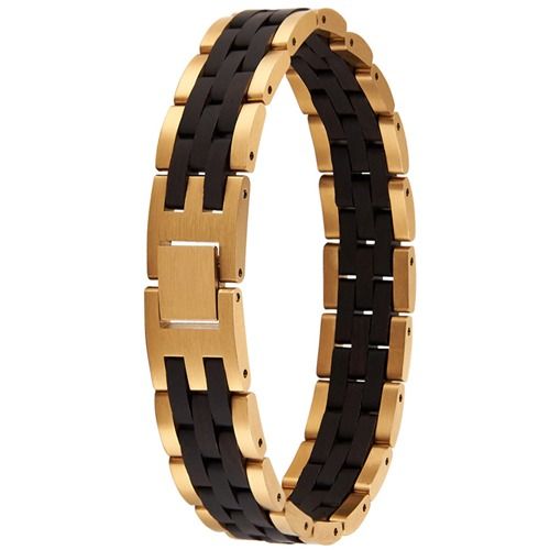 ***COI Gold Tone Titanium Koa Wood Bracelet With Steel Clasp(Length: 8.66 inches)-01836A