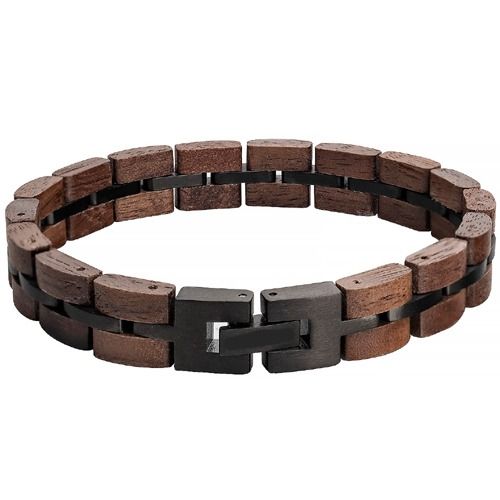***COI Black Titanium Koa Wood Bracelet With Steel Clasp(Length: 8.66 inches)-01837A