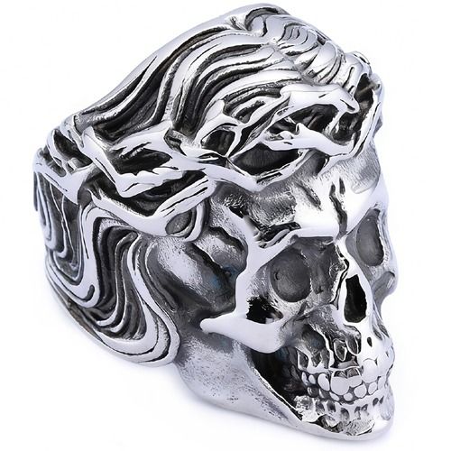 ***COI Titanium Black Silver Skull Ring-01861A