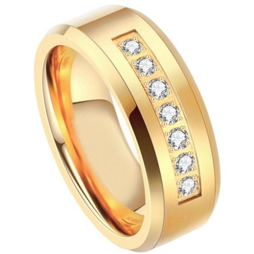 ***COI Gold Tone Titanium Ring With Cubic Zirconia-01862A