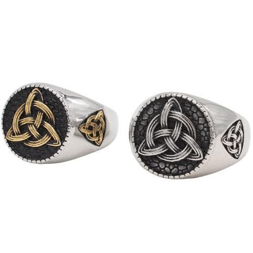 ***COI Titanium Black Gold Tone/Silver Trinity Knots Ring-01865A