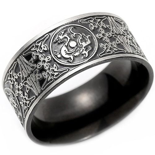 ***COI Titanium Black/Gold Tone Dragon Celtic Ring-01866A