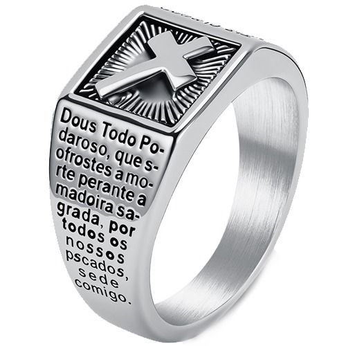 ***COI Titanium Black/Gold Tone/Silver Cross Prayer Ring-01872A