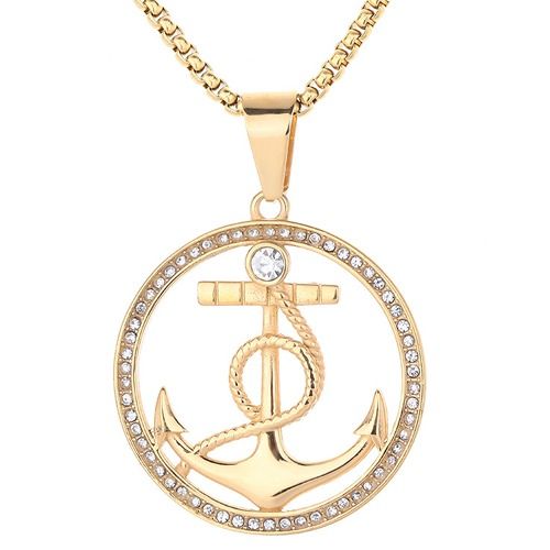 ***COI Gold Tone Titanium Anchor Pendant With Cubic Zirconia-01875A