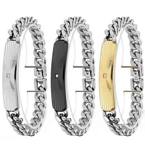 ***COI Titanium Silver Black/Gold Tone/Silver Cubic Zirconia Bracelet With Steel Clasp(Length: 8.27 inches)-01879A