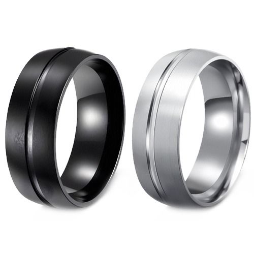 ***COI Titanium Black/Silver Center Groove Ring-01882A