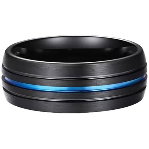 ***COI Titanium Black Blue Triple Grooves Ring-01884A