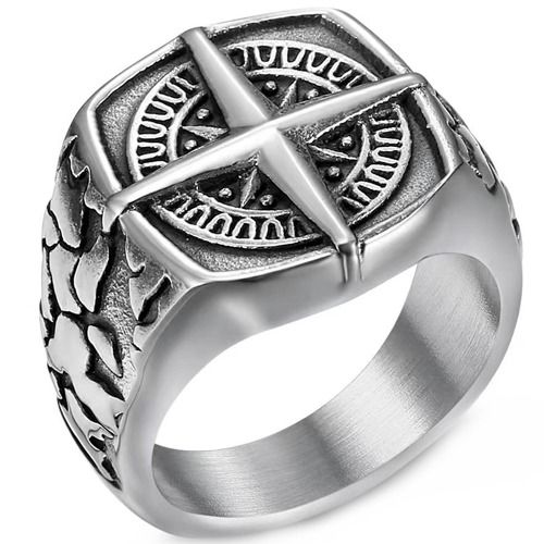 ***COI Titanium Black Silver Compass Ring-01886A