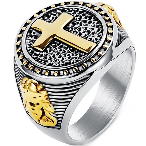 ***COI Titanium Black Gold Tone Silver Cross Ring-01887A