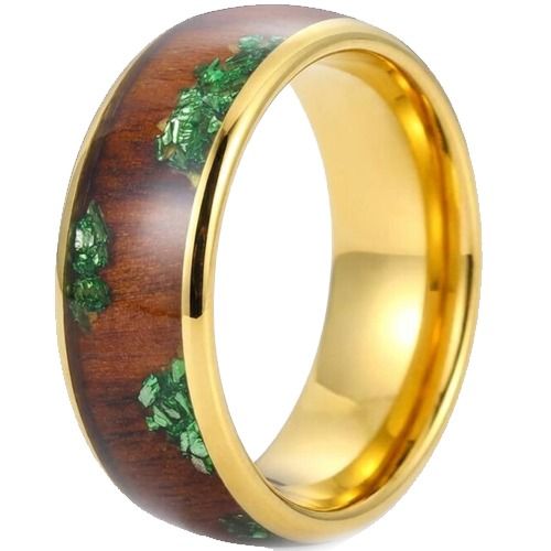 ***COI Gold Tone Titanium Abalone Shell & Koa Wood Dome Court Ring-01888A