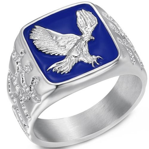 ***COI Titanium Gold Tone/Silver Blue Eagle Ring-01889A