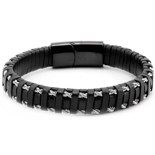 ***COI Titanium Genuine Leather Bracelet With Steel Clasp(Length: 8.27 inches)-01896A