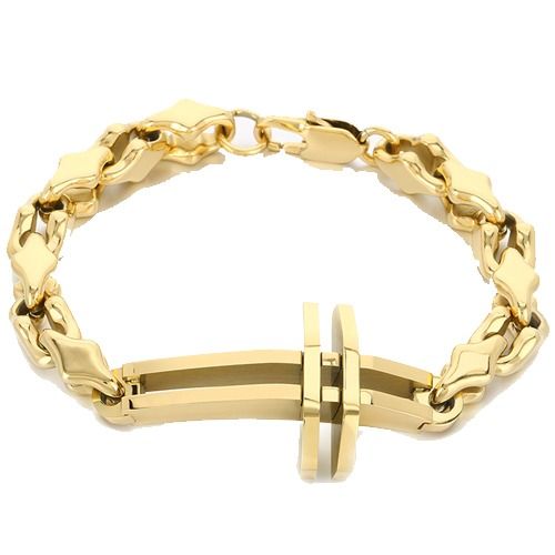 ***COI Titanium Black/Gold Tone/Silver Cross Bracelet With Steel Clasp(Length: 8.66 inches)-01898A