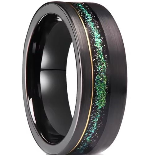 ***COI Tungsten Carbide Black Gold Tone Ring With Meteorite-01905A