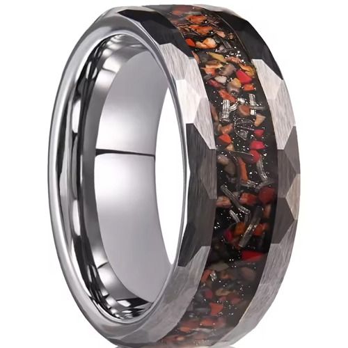 ***COI Tungsten Carbide Faceted Ring With Dinosaur Bone-01909A